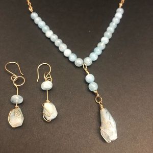 Blue Chalcedony Mala Necklace and Earrings
